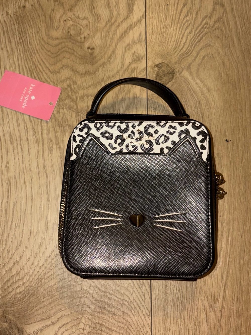 kate spade Black Mini Satchel with Leopard-Print Trim